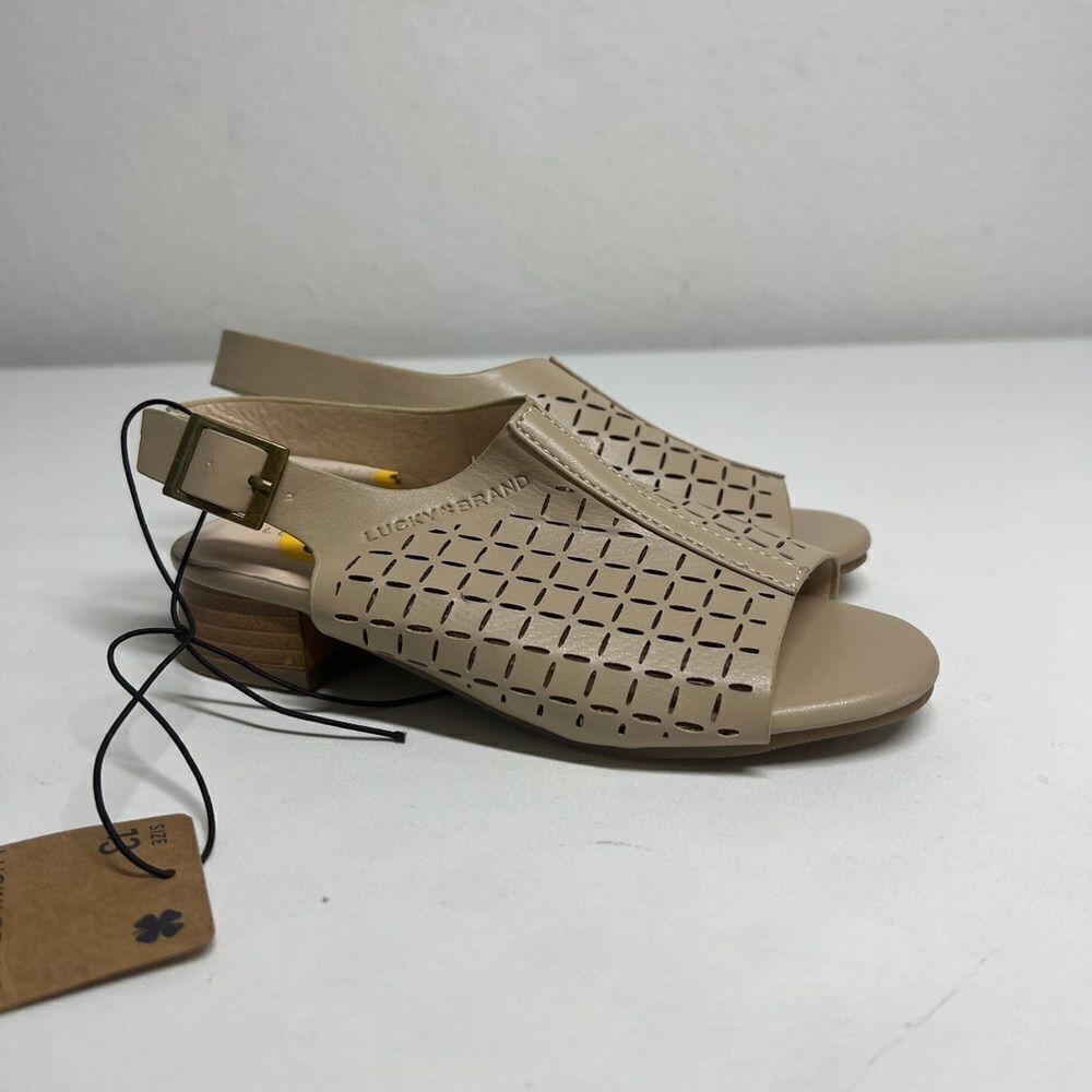 NEW Lucky Brand Girls Sandals Bardolph Peep Toe Shoes Taupe Reina Tan Size 13